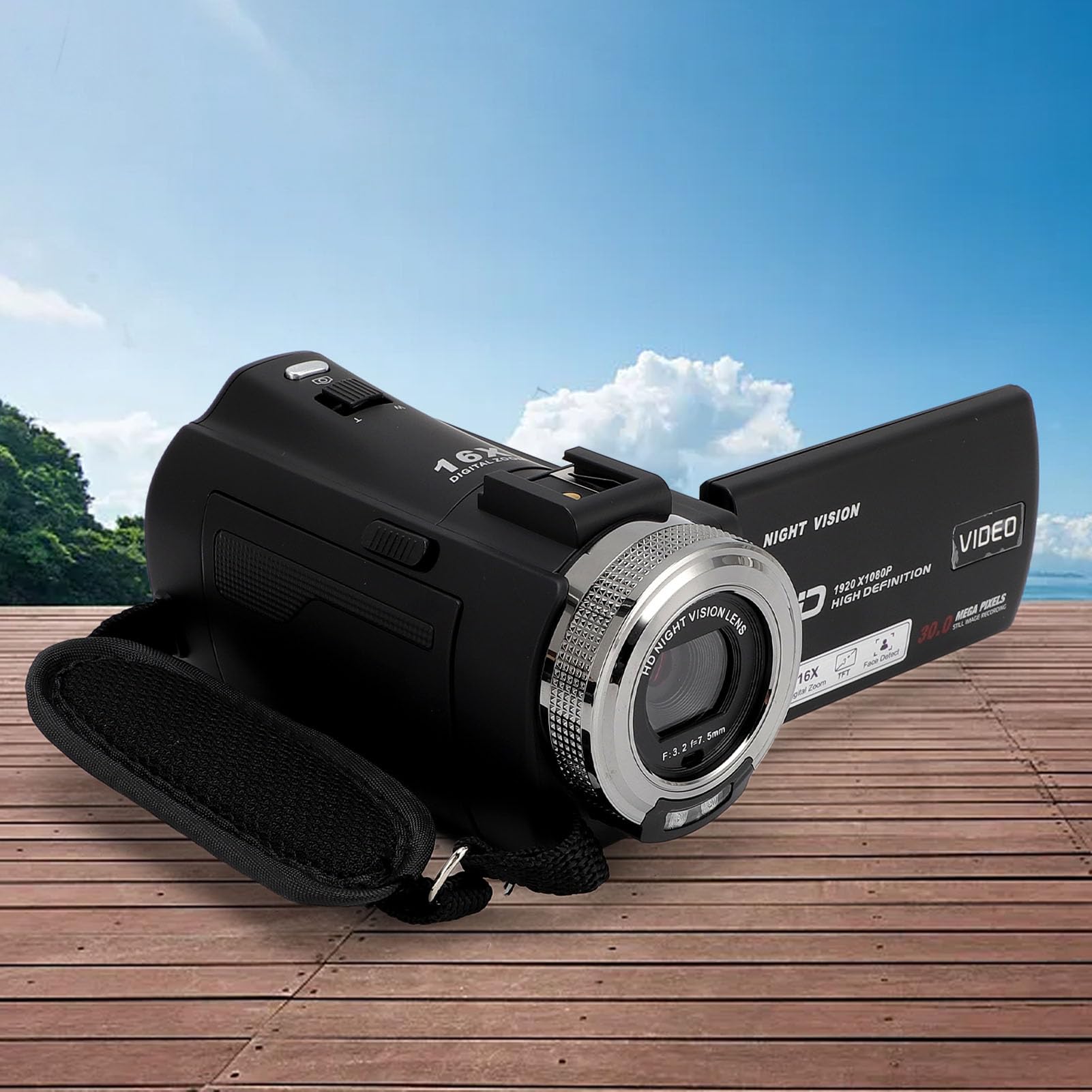 Videocamera, Videocamera Digitale da 30 MP 1080P con Zoom Digitale 16X, Videocamera DV con Microfono, Display LCD a Colori da 3 Pollici, Visione Notturna IR, Funzione Bellezza
