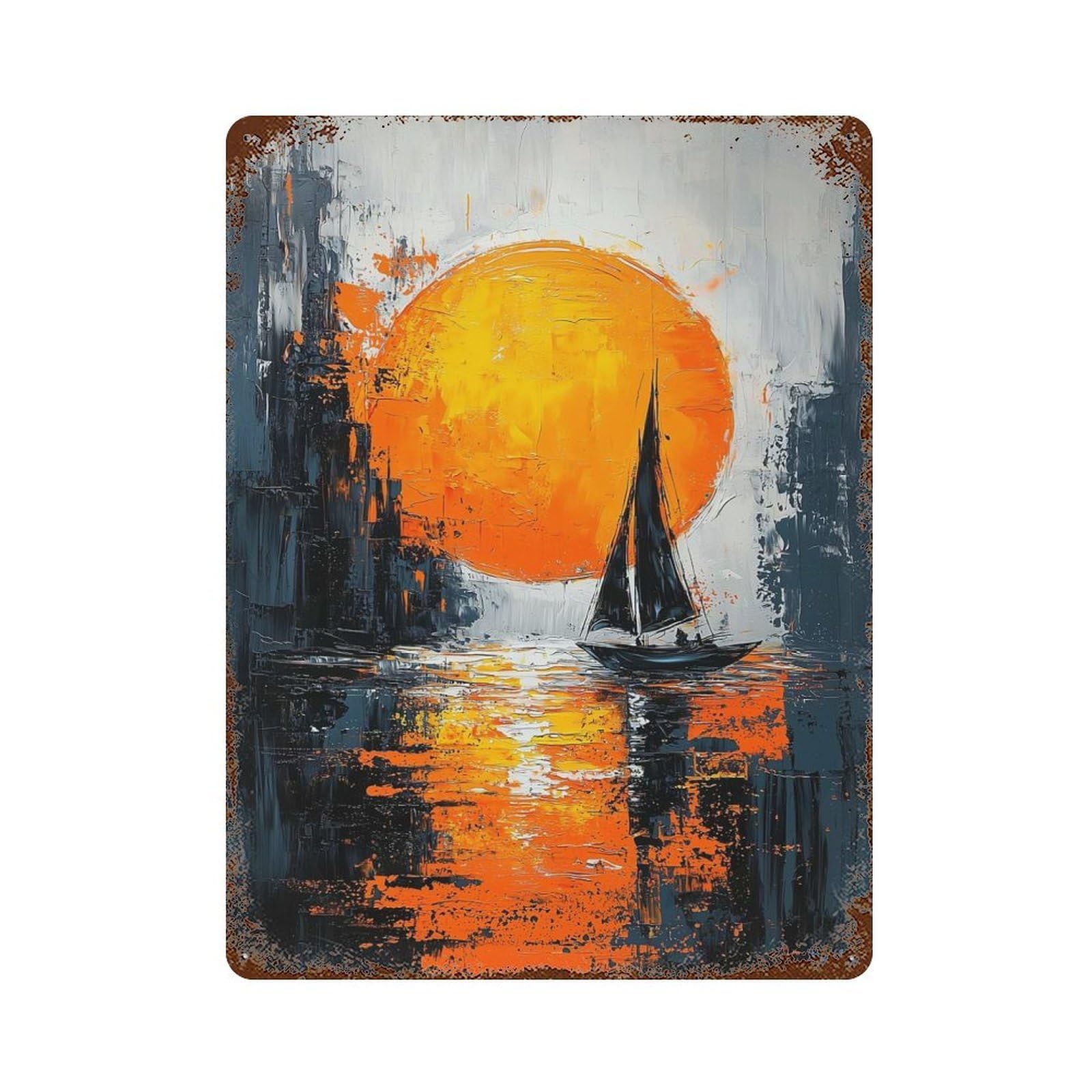 Impression Sunrise Contemporary Reimagining in Expressionist Style 15.7"x11.8" Rustic Tin Plaque, Novelty Wall Decor for Living Room, Hallway And Home Decor