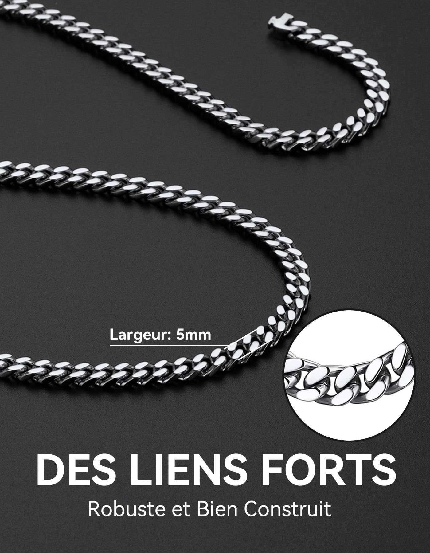 ChainsHouse Collier Chaine Homme Acier Inoxydable Maille Cubaine Ras de Cou Garcon[Argent/Or/Noir-Largeur: 4/6/9/13 mm-Longeur:46/51/55/61/66/71/76 cm] Choker Hip Hop Rappeur 32-298g
