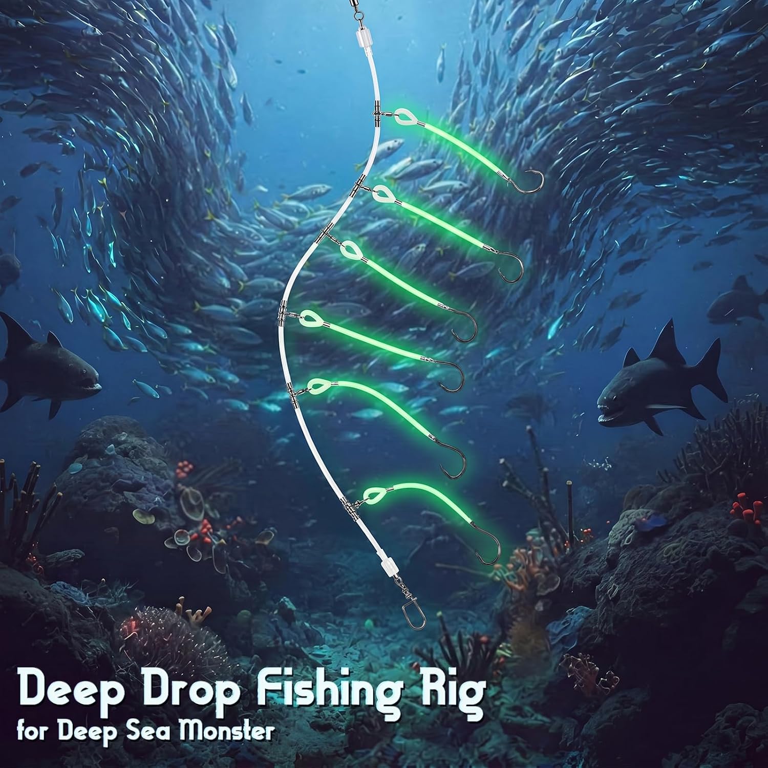 Soulchen 2 Pcs 6 ft Deep Drop Snapper Rig Set - High Carbon Steel Shark Hooks, Glow-in-the-Dark