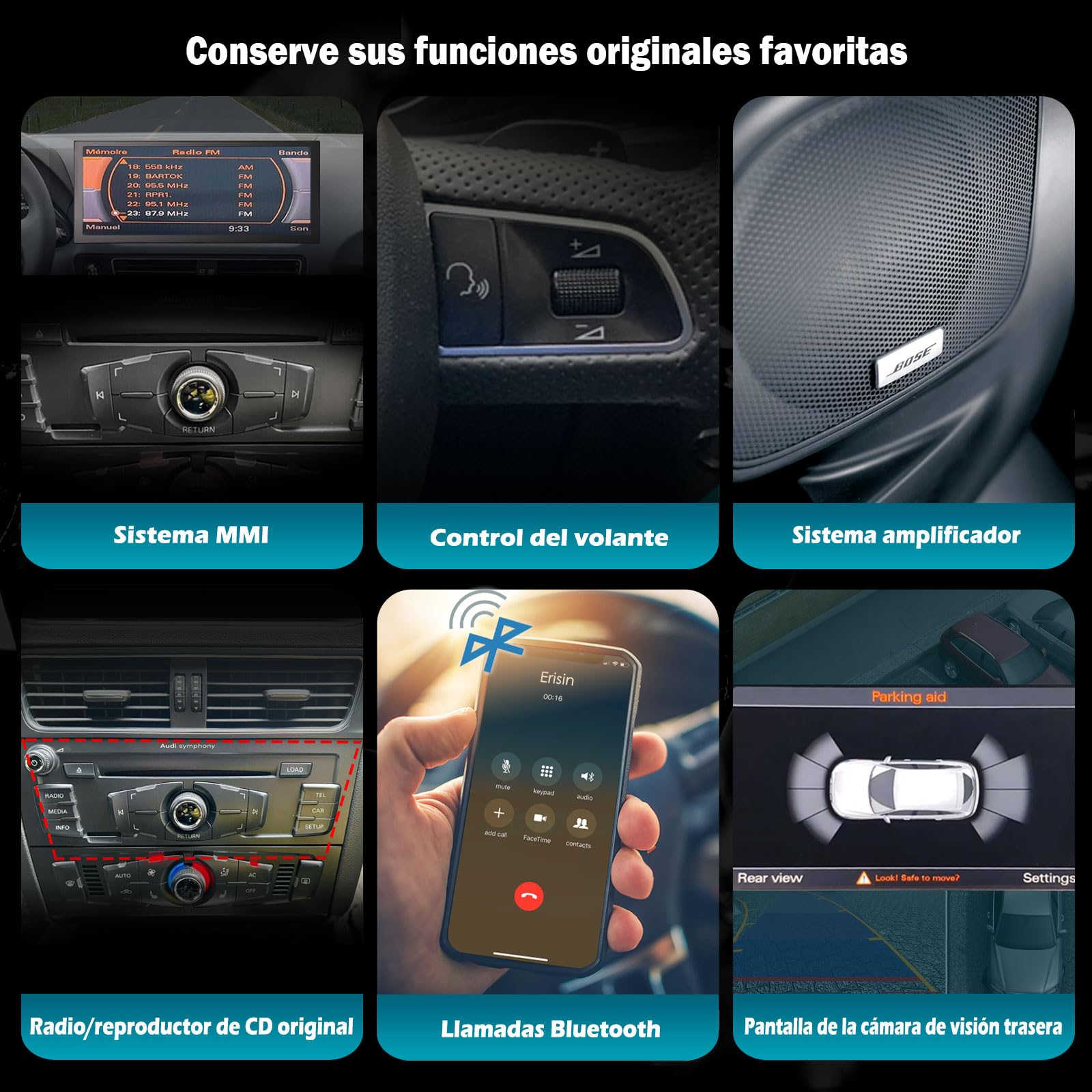 12,3" Android 16 128GB Radio Coche Android Auto & Carplay Audi Q5 2009-2016 | Bluetooth Pantalla Qualcomm 8 Core DSP Bluetooth 5.1 A2DP WiFi Canbus MMI 2G Radio