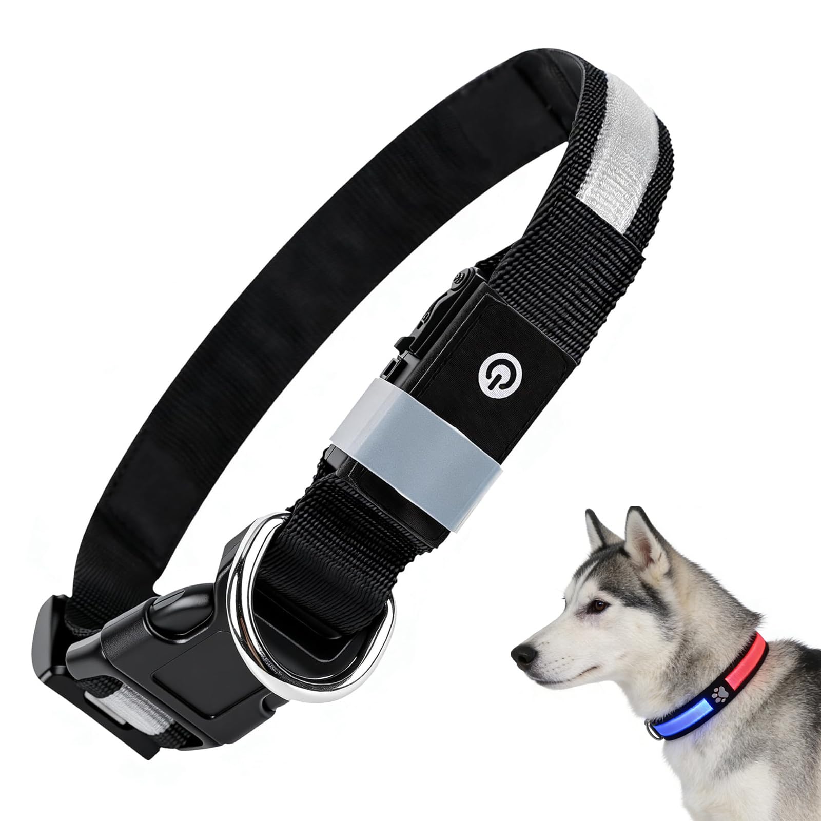 Domigard Light Up Dog Collar – IPX7 Waterproof Nylon with Red Blue Lights