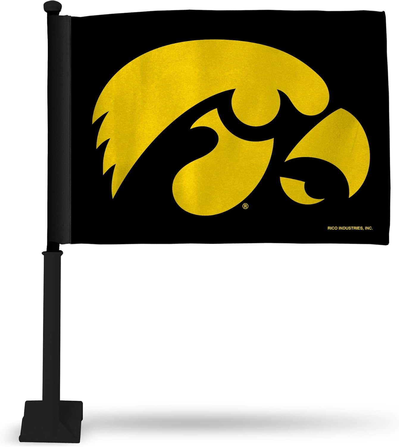 Rico Industries NCAA Iowa Hawkeyes Alternate Car Flag W' Black Pole Double Sided Car Flag - 16" x 19" - Strong Pole that Hooks Onto Car/Truck/Automobile