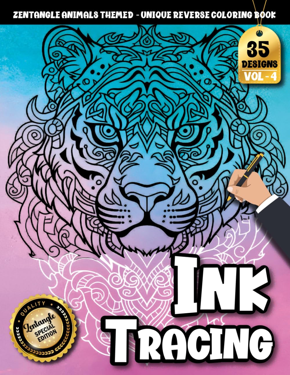 Ink Tracing Book For Adults: Peaceful zentangle Animal Tracing Patterns with Watercolor Blends for Relaxing, Stress-Relief Coloring Sessions (Zentangle Animals Tracing Series)
