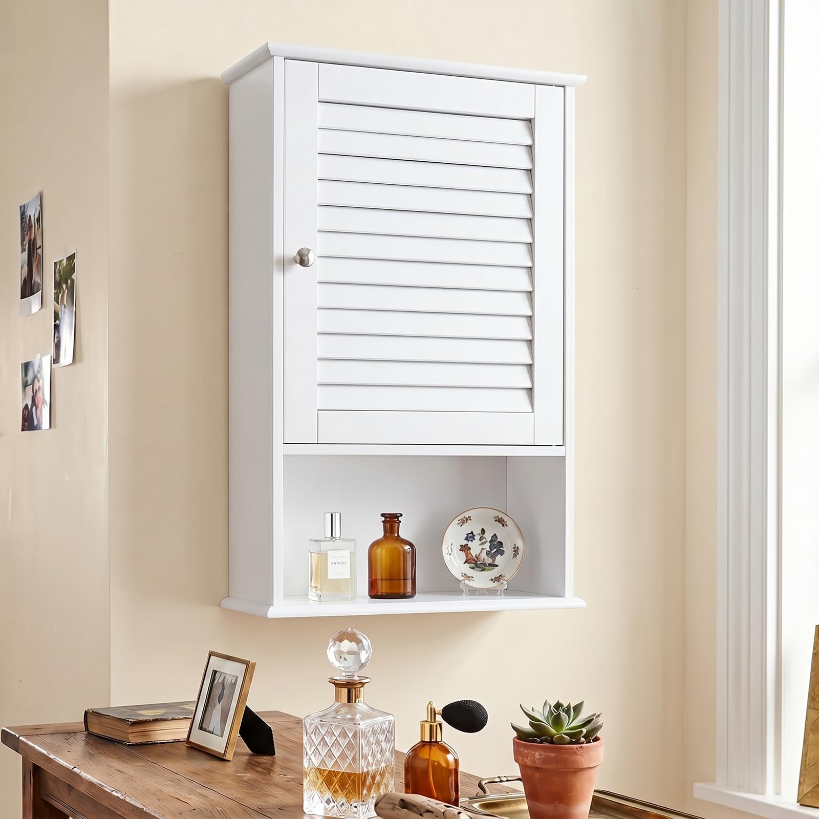 COSTWAY Hängeschrank Bad, Badezimmerschrank mit verstellbarem Einlegeboden, Wandschrank 42 x 16,5 x 70cm, Badschrank hängend, Schrank für Badezimmer, Küche (weiß)