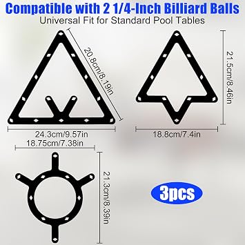 3PCS Magic Ball Rack Sheet Billiards Ball Holder, Pool Balls Rack Set Magic Balls Rack Sheet Triangle Rack Pool Cue Accessories for 8-Ball, 9-Ball & 10-Ball Billiard Games, Triangle Cue Accessorie