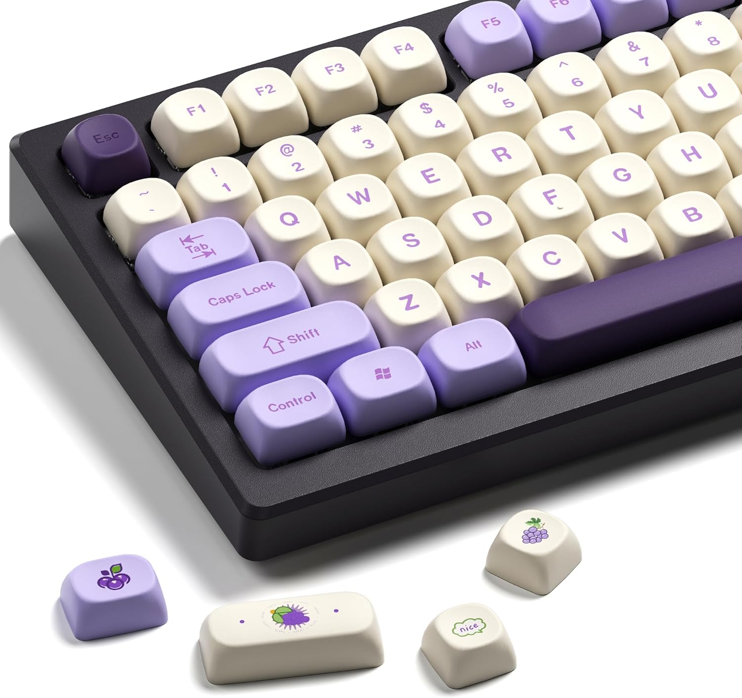OHY XVX MOA Profile Purple Grape Theme PBT Dye-Sub Keycaps, Custom Keycap Set for Mechanical Keyboards (Compatible with Cherry MX Switches, Purple & White Design)