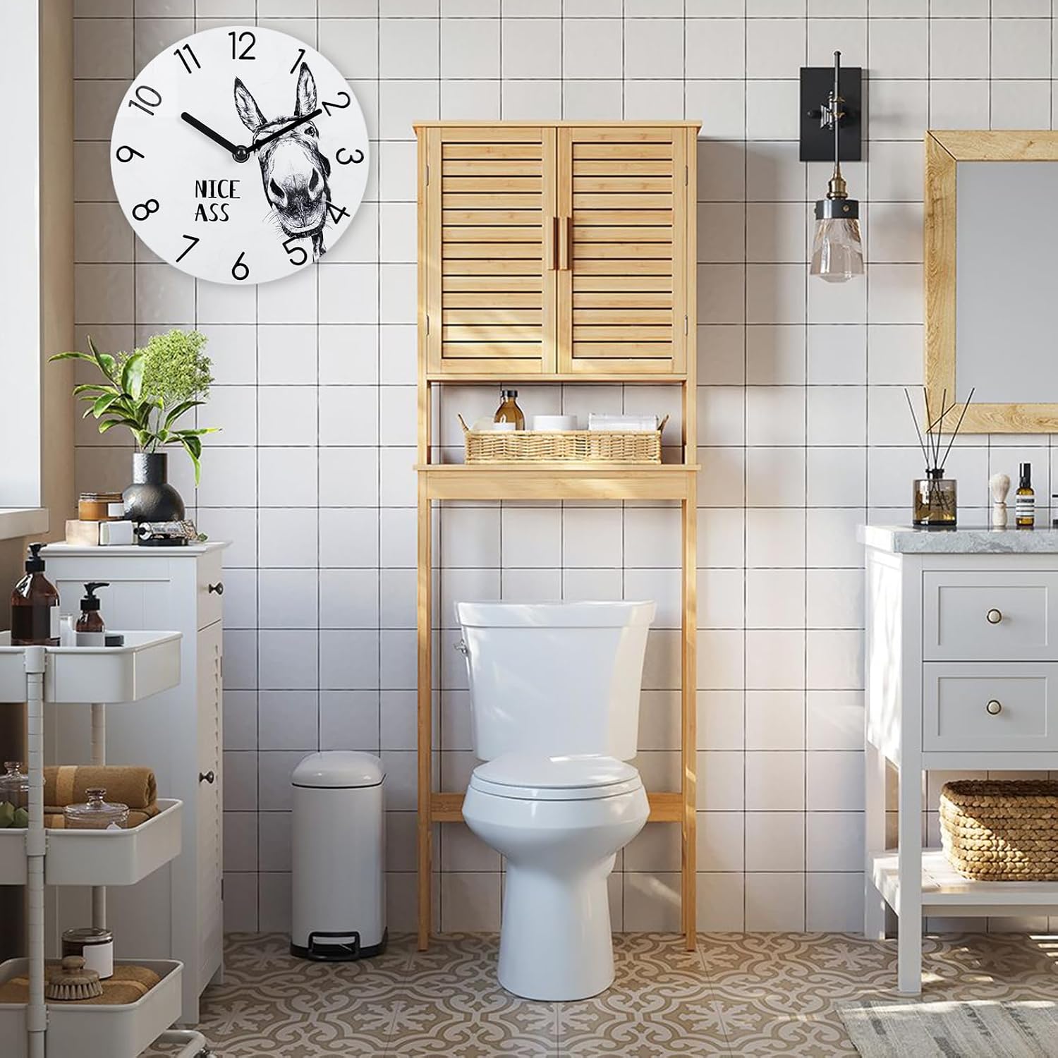 Yoiolclc Bathroom Wall Clock,Waterproof Glass Funny Donkey Bathroom Signs for Toilet Shower Wall Art-8 Inch