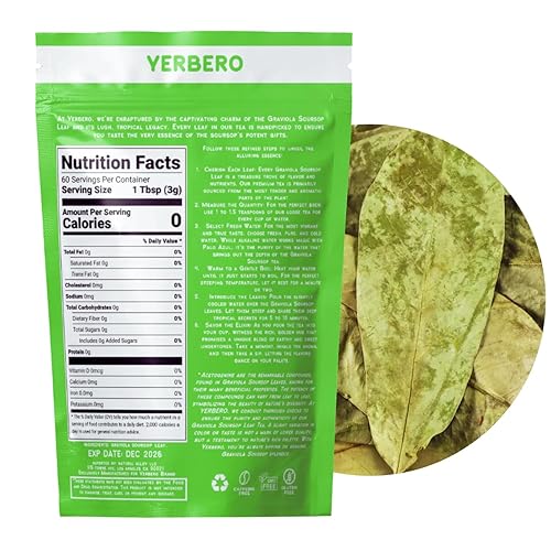 Miniatura 4 de Yerbero - Hojas de guanábana de graviola secas de primera calidad, 4 oz (114 g) (más de 200 hojas por bolsa) Hoja de Guanabana Entera, 100% Natural
