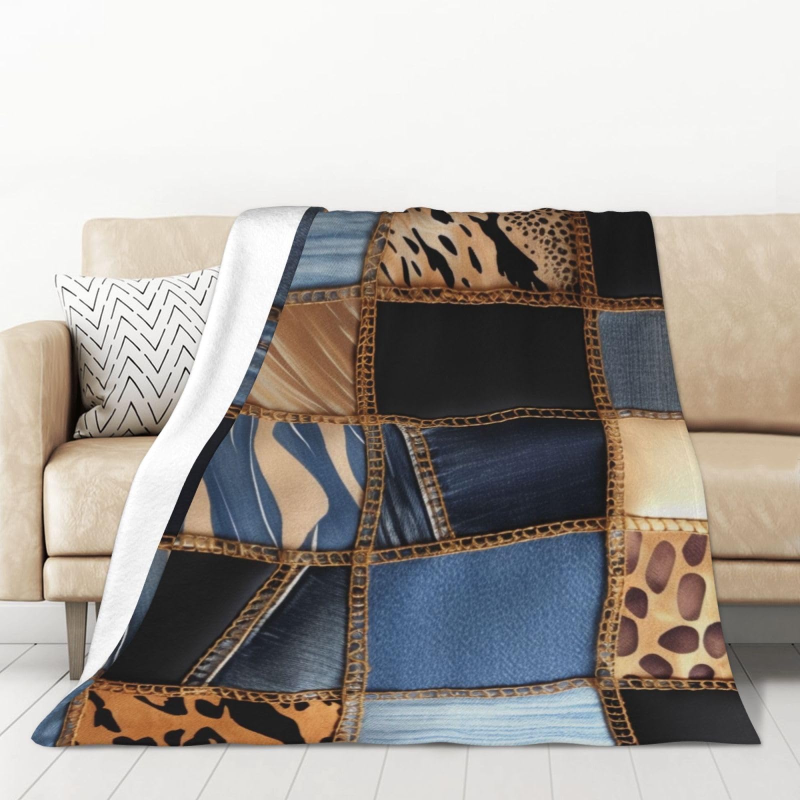 Couverture en flanelle patchwork idée cadeau chaleureuse 127x178