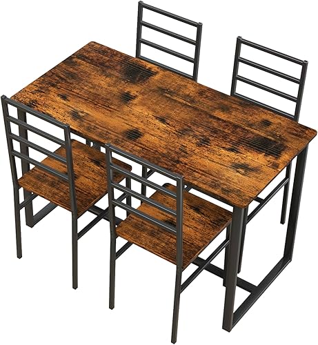 Miniatura 6 de 5 Metal and Wood Indoor Dinning Table Furniture Set for 4, Dining Table Chairs NX194