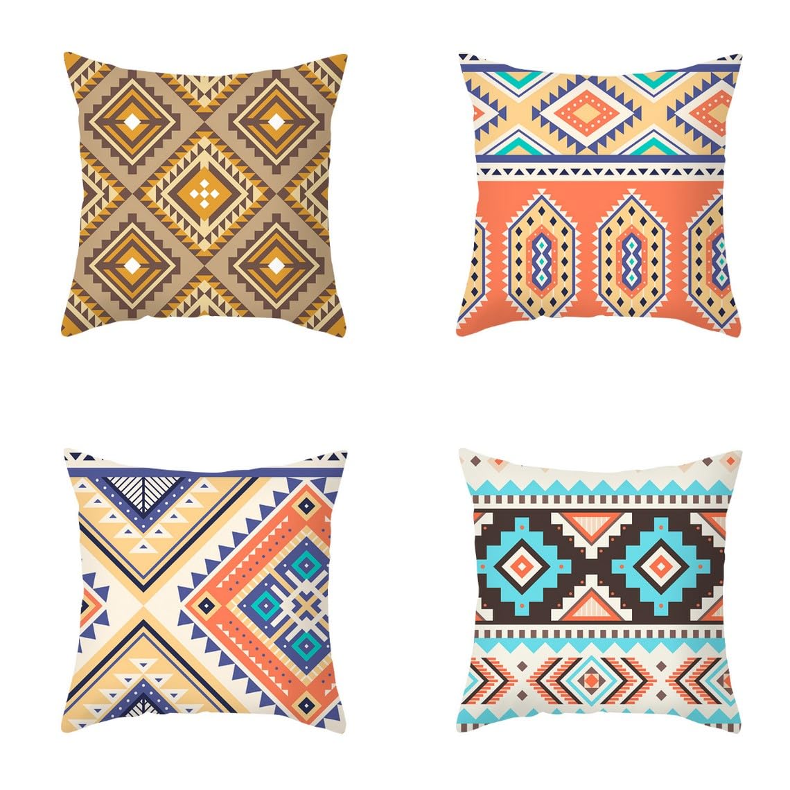 Chenlane Silk Pillow Cover With Zipper Standard Size Cushion Covers Patio Set Bohemian Ethnic Style, Couch Inserts Exquisite Prints 50x50 cm, 4Pcs