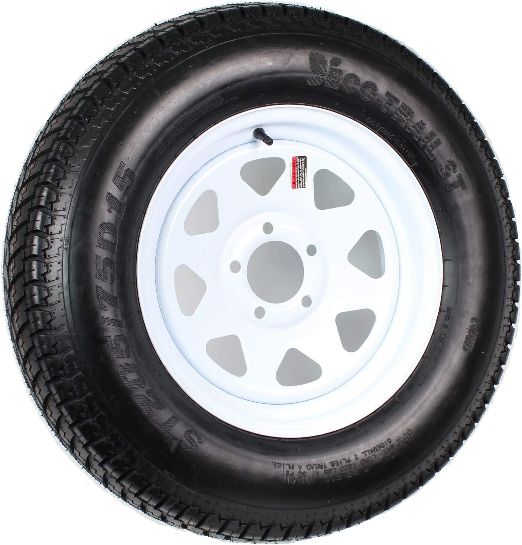 205/75D15 LRC 6 PR Bias Trailer Tire on 15" 5 Lug White Spoke Steel Trailer Wheel