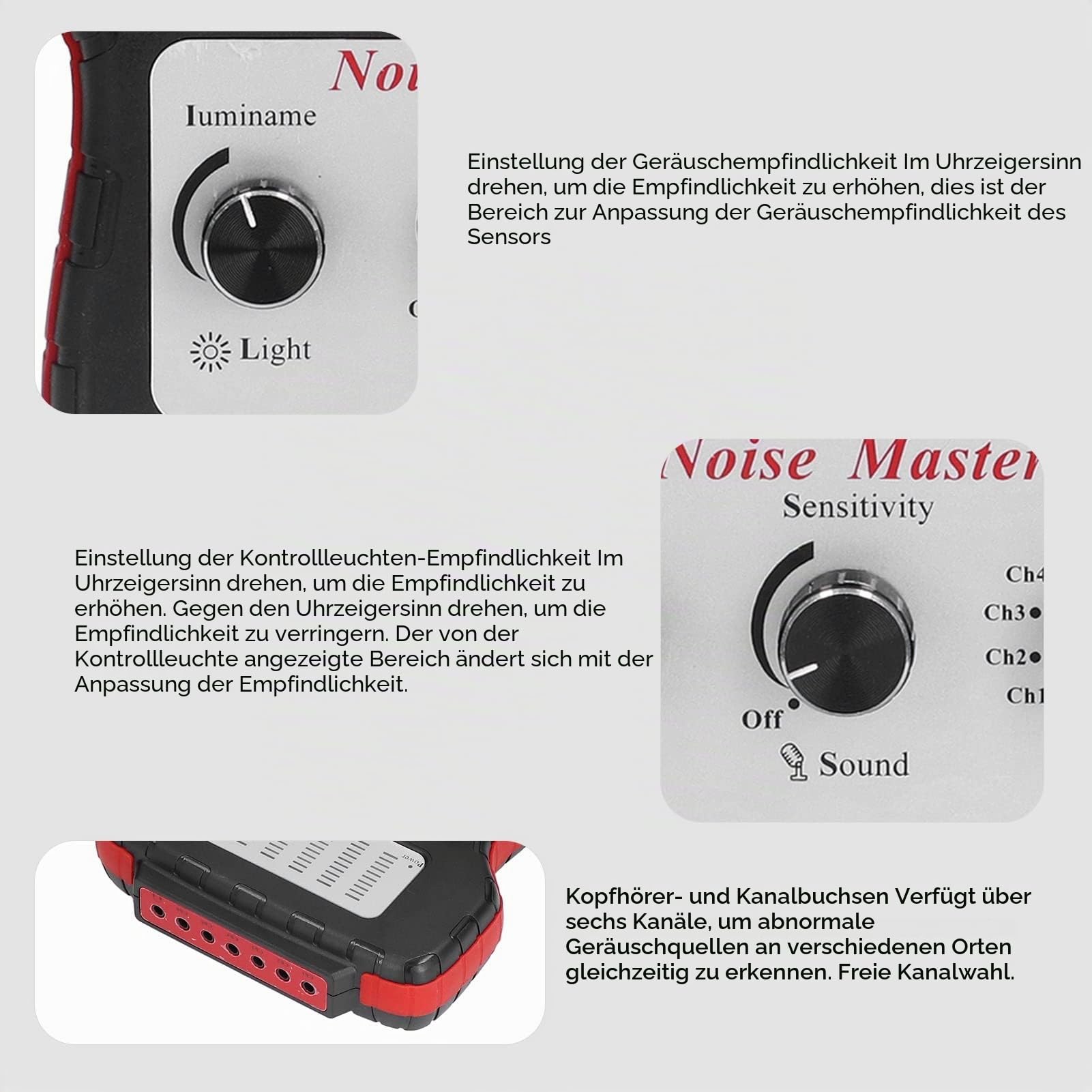 6-Kanal-Auto-Elektronik-Stethoskop-Kit, Auto-Geräusch-Stethoskop, Kfz-Motor-Diagnosetool, 100 Hz ~ 10 KHz Motor-Chassis-Getriebe-Testgerät für Abnormale Geräusche