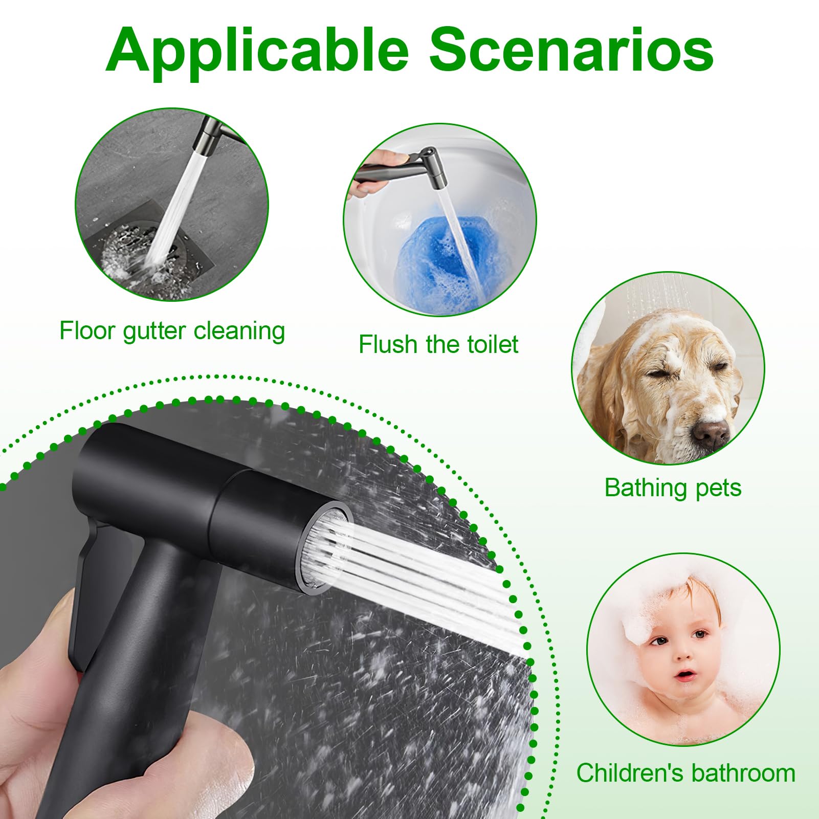 Bidé Handbrause acero inoxidable, G1/2 WC cabeza de ducha, ahorro de agua, higiene personal, negro