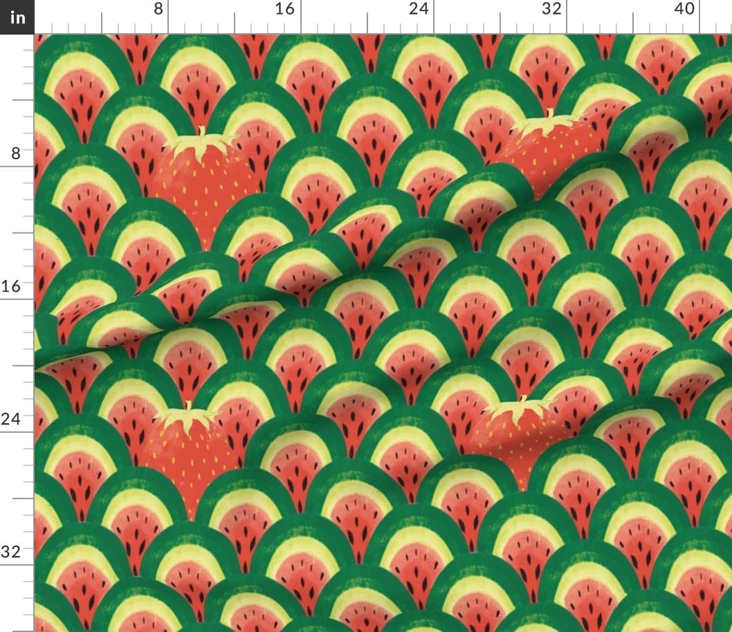 Spoonflower Fabric - Art Deco Watermelon Red and Green Strawberry Fruit Salad Sixties Style Printed on Petal Cotton Fabric Fat Quarter - Sewing Quilting Apparel Crafts Decor