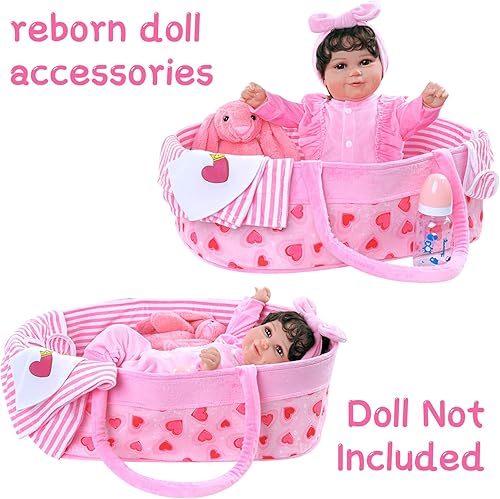 Miniatura 6 de JIZHI Juego de 8 piezas de ropa de muñeca Reborn para muñecas de bebé de 17 a 22 pulgadas, juego de accesorios de muñeca Reborn con moisés para