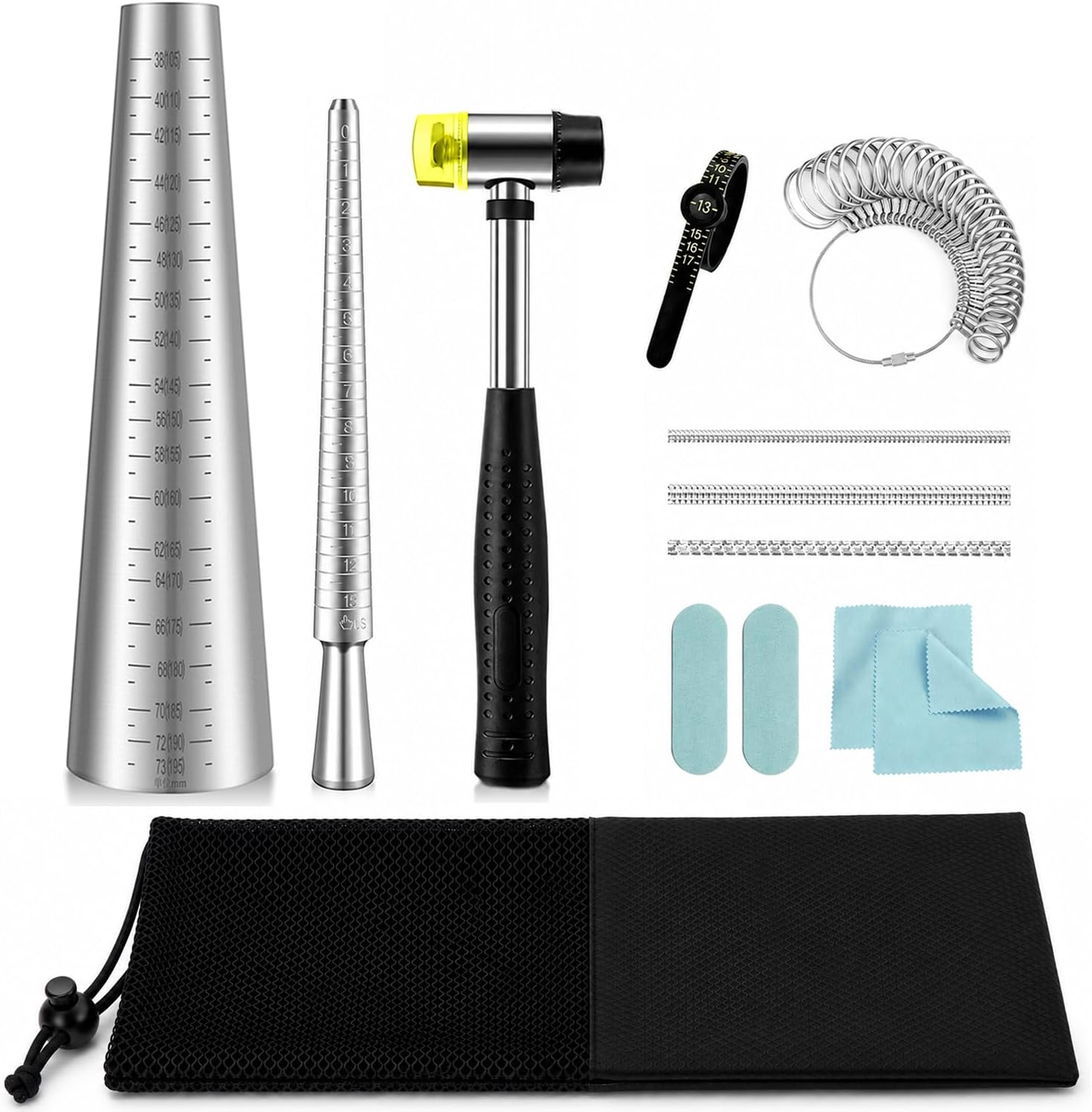 Ring Mandrel and Bracelet Mandrel Sizer Set with Rubber Mallet,Bracelet Size Measuring and Repair Tool Steel Jewelry Making Tools for Ring Sizing,Shaping,Forming