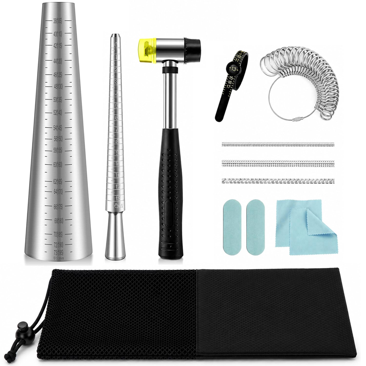 Ring Mandrel and Bracelet Mandrel Sizer Set with Rubber Mallet,Bracelet Size Measuring and Repair Tool Steel Jewelry Making Tools for Ring Sizing,Shaping,Forming