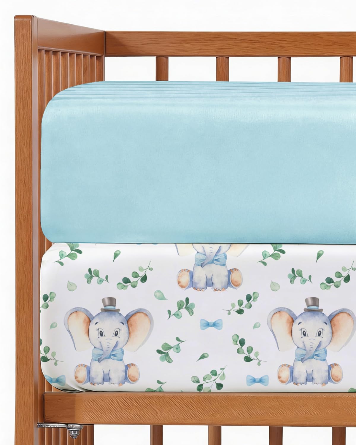 Crib Sheets - Pack of 2 Fitted Sheets for Standard Crib - 52x28in, Elephant