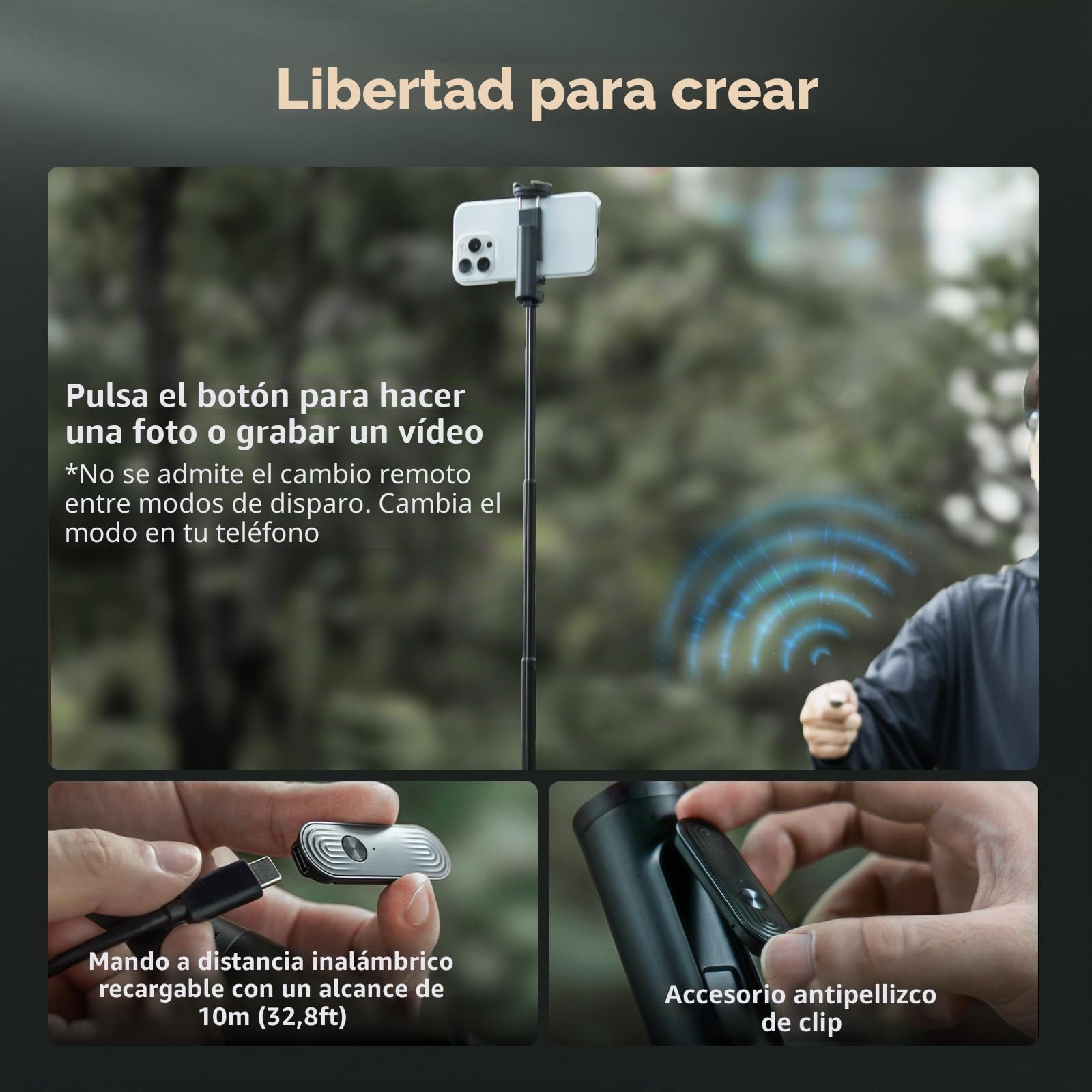 SmallRig Boom Selfie Stick ST30, 12.2-58 pulgadas de altura ajustable, soporte para teléfono con trípode, color negro