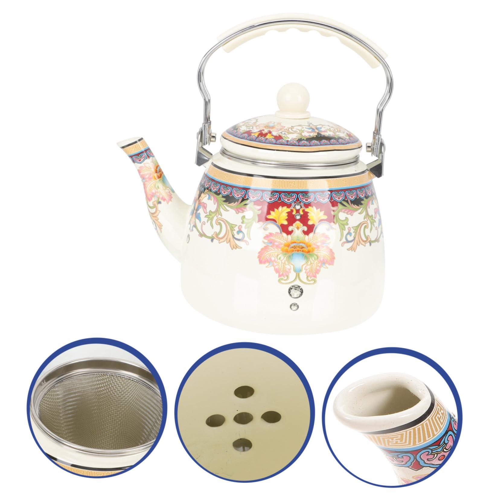 Emaillierte Teekanne 3,3 L aus Dickem Emaille und Edelstahl Vintage Teekessel mit Großem Ausguss für Gasherd und Induktionskochfeld für Tee Liebhaber im Büro und Zuhause