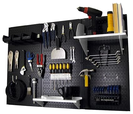 Pegboard Organizer Wall Control 4 ft. Metal Pegboard Standard Tool Storage Kit with Black Toolboard and White Accessories