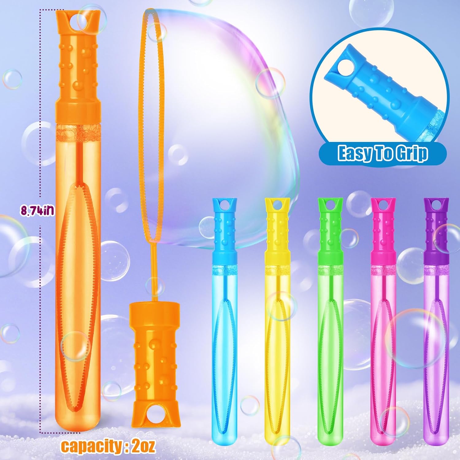 SpringFlower Bubble Wand, Bubble Wands Bulk, Bubble Party Favor Supply for Summer Indoor & Outdoor Activities, Bubble Solution Summer Toy in 6 Colors, Birthday,24 Pack
