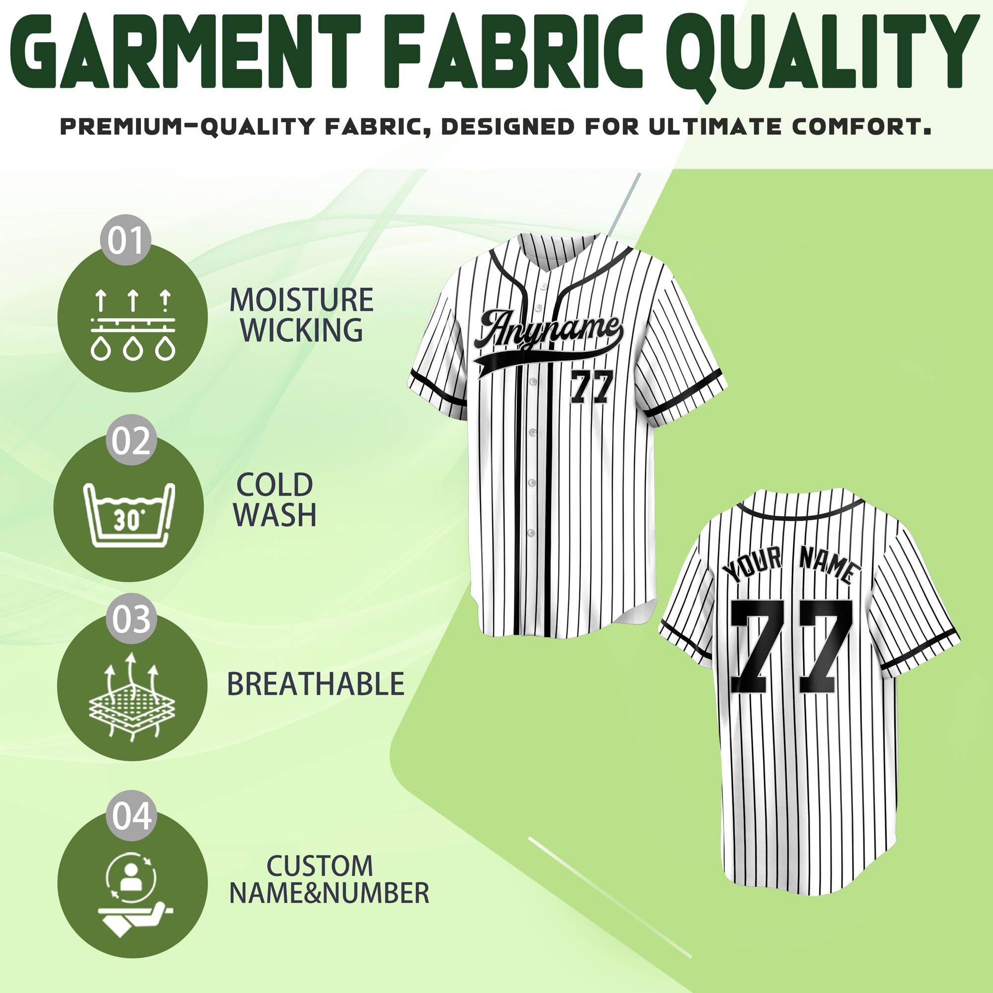 Custom Stripe Baseball Jersey Printed Stitched Name Number Logo Personalized Pinstripe Softball Shirt