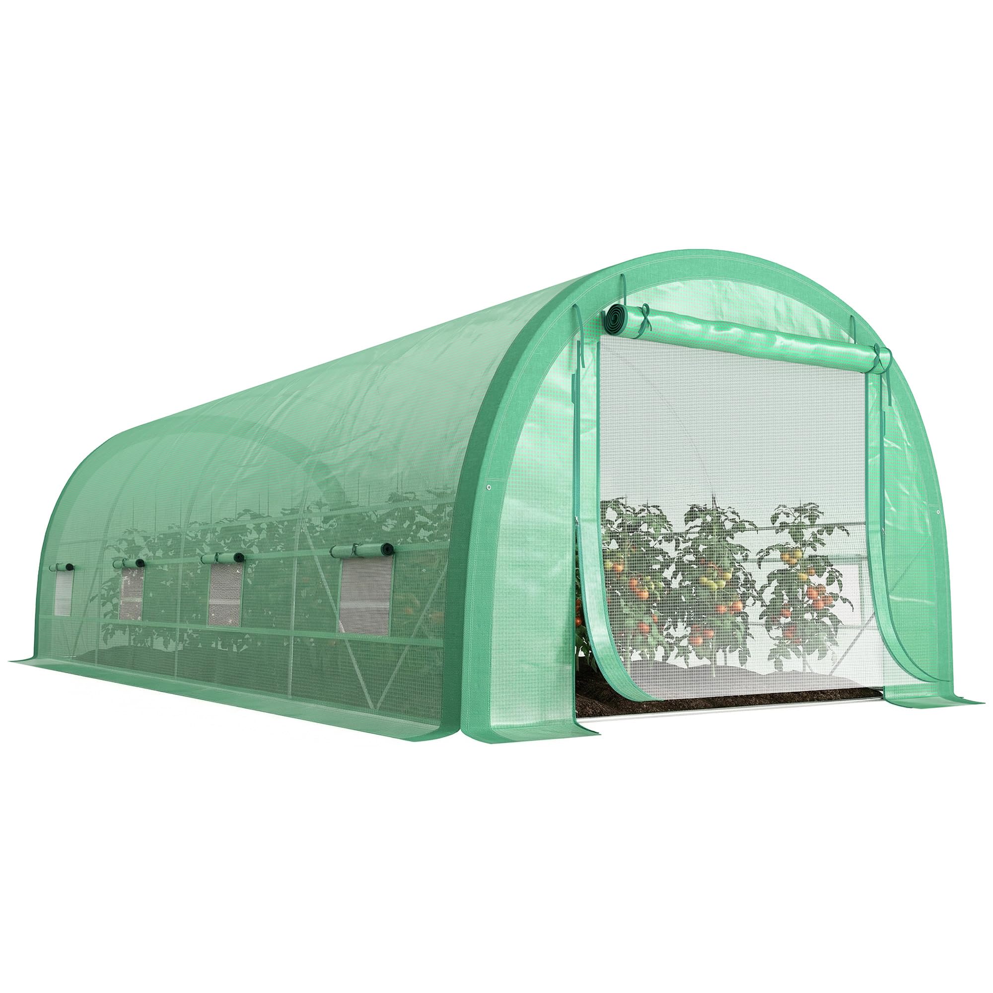 Outsunny 6 x 3(m) Walk-in Polytunnel Greenhouse with Upgraded Structure, Zipped Roll Up Mesh Door, 8 Mesh Windows, Tunnel Warm House Tent with PE Cover, 15 Plant Labels and Gloves, Green โ image 1