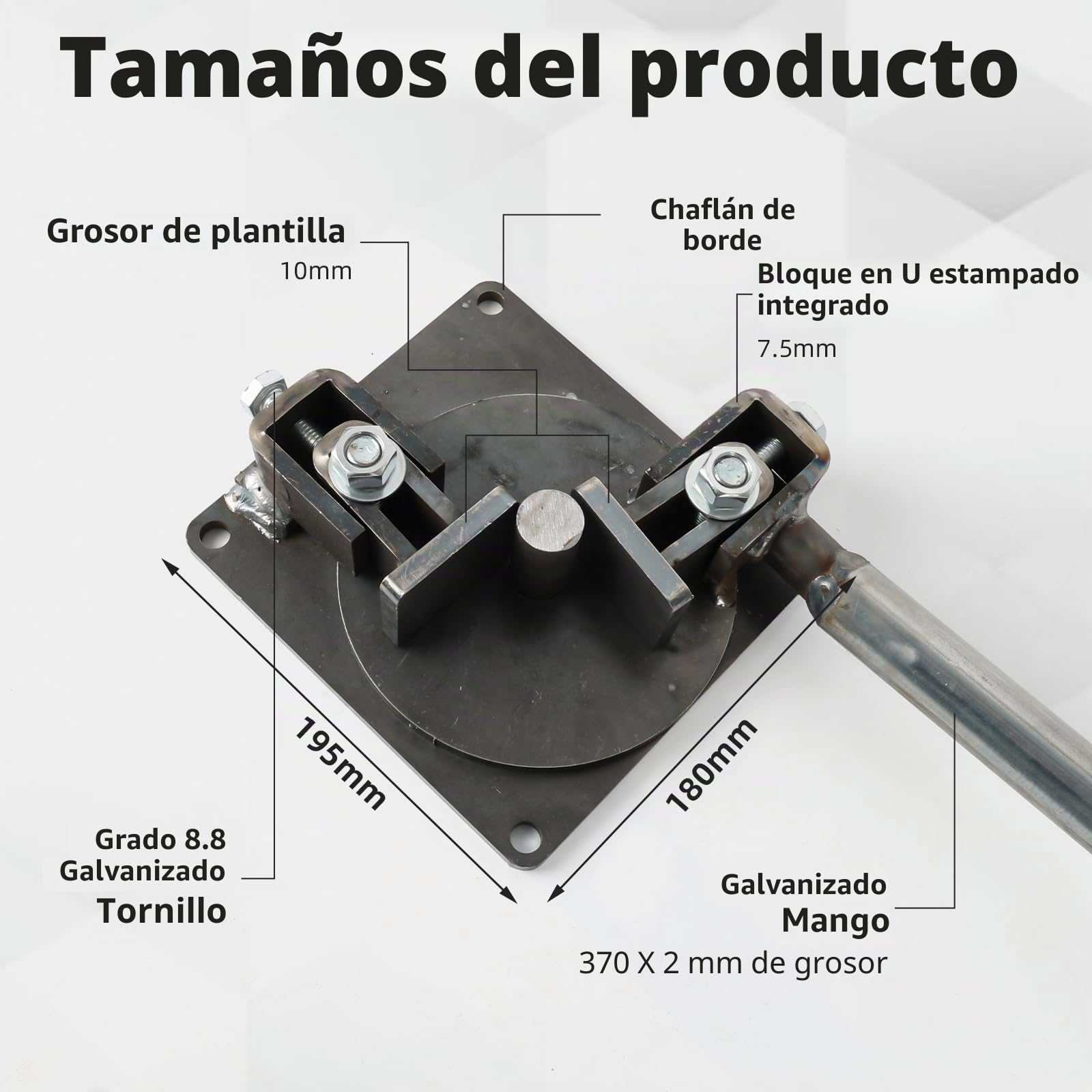 Dobladora manual de barras de refuerzo resistente, dobladora de tubos de acero chapado en zinc de grado 8.8 para varillas de refuerzo de 4 a 14 mm, con mango inoxidable de 370 mm y base de 195 x 180