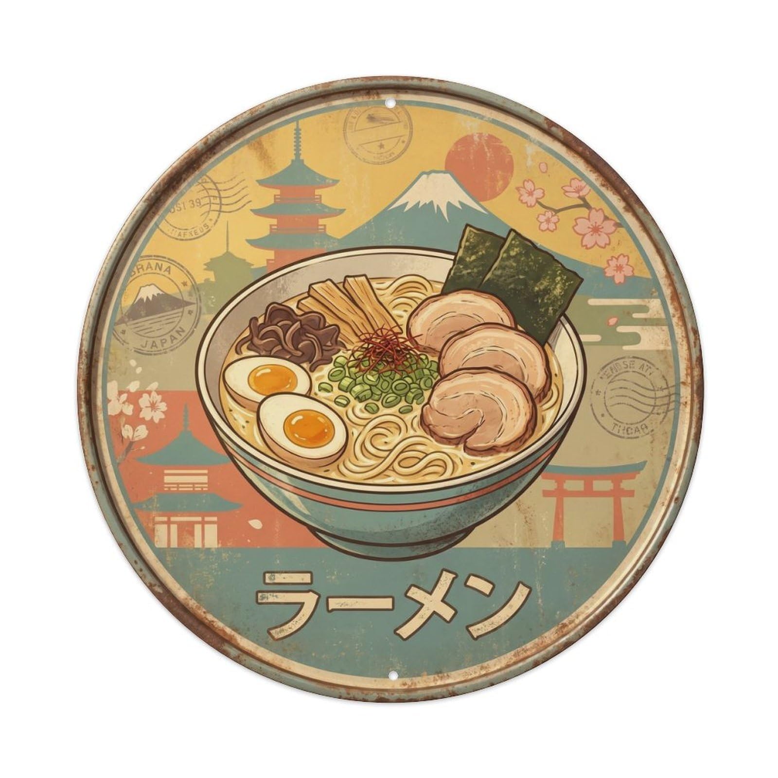 Cxhjca 8X8inch(20X20cm) Ramen Japanese Restaurant Kitchen Retro Travel Soup Metal Tin Sign