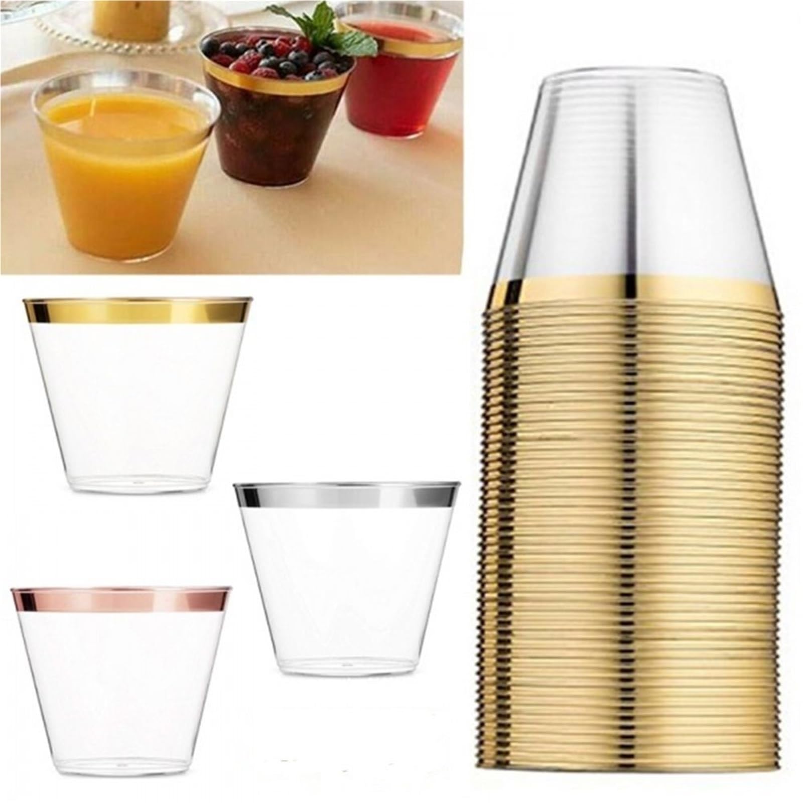 Stück Plastikbecher, transparente Becher mit Rand für Getränke, Feste