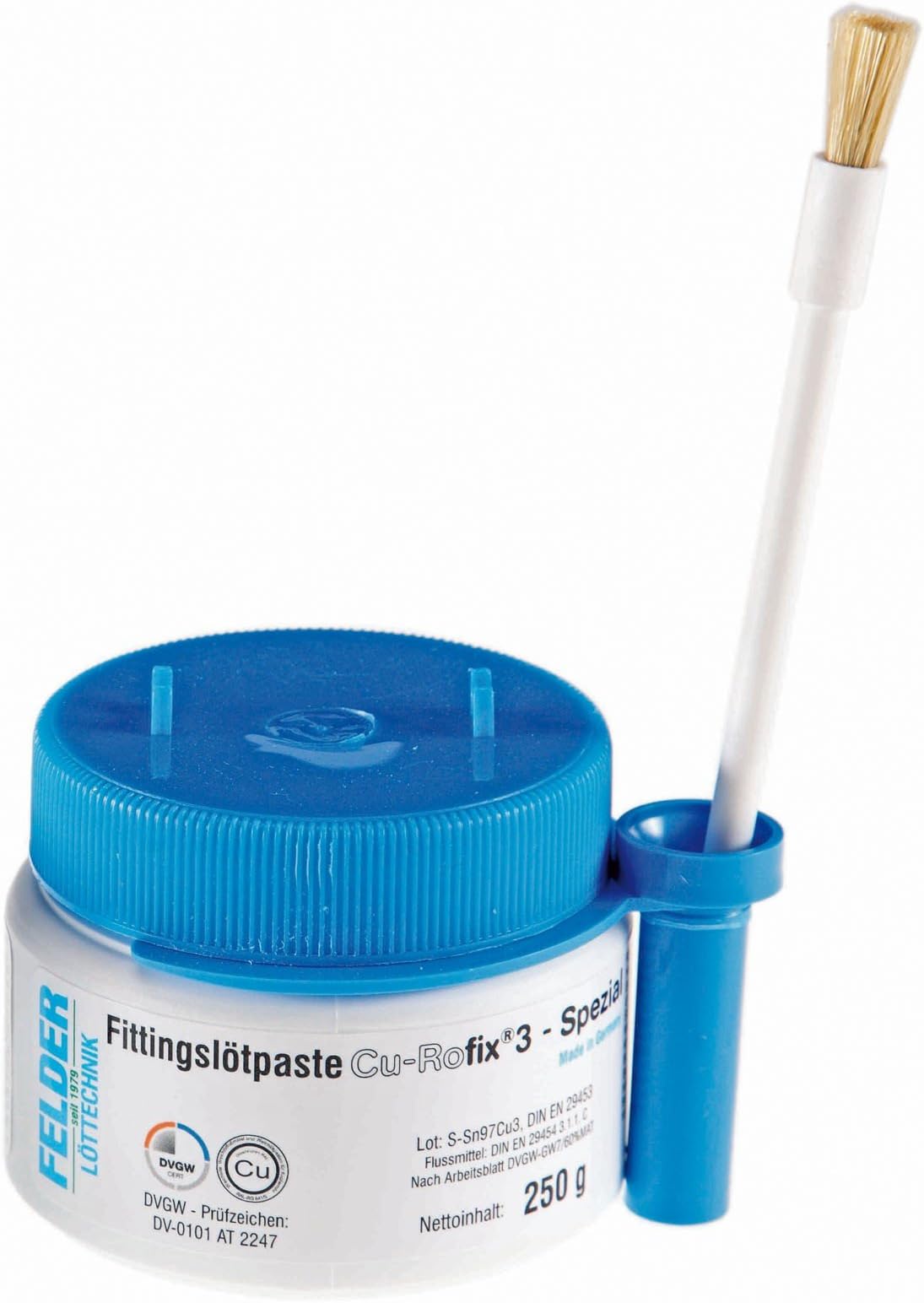 FELDER Fitting Soldering Paste Cu-Rofix 3 Special with Brush Holes Flux Copper Soldering Paste S-Sn97Cu3 Pack of 250 g