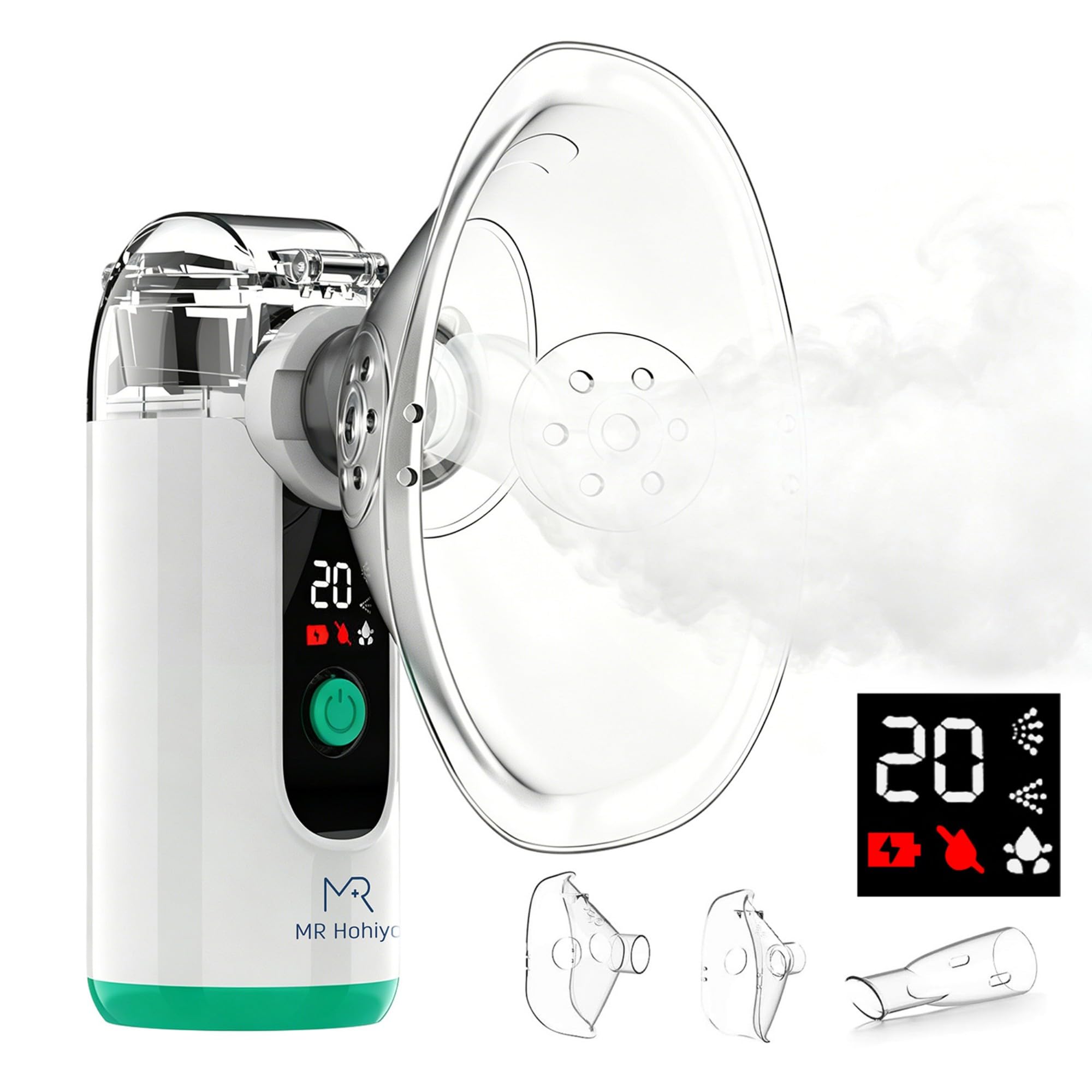 Inhalationsgerät, Leise Inhaliergeräte für Erwachsene und Kinder | Partikelgröße 1-5µm, 2 Zeitgesteuerte Sprühmodi, Automatische Reinigungsfunktion, Tragbar & USB-aufladbar