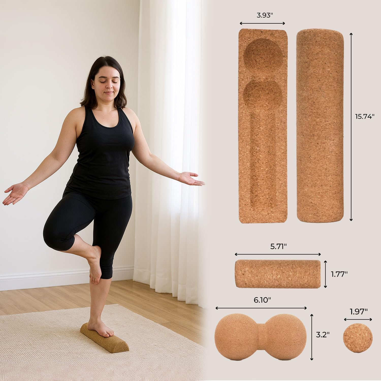 Premium Cork Balance Board - 15.7" Large Ankle Balance Board with Peanut Massage Ball, Balance Trainer, Foot Strengthener for Full Body Massage | Balance Stability | Improve Mobility | Prevent Falls