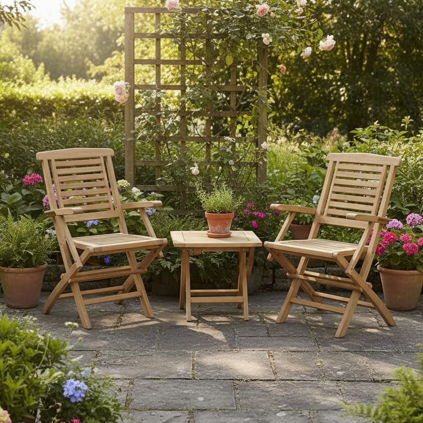 Teck'Attitude Fauteuils de Jardin pliants en Teck Massif Barbade (Lot de 2)