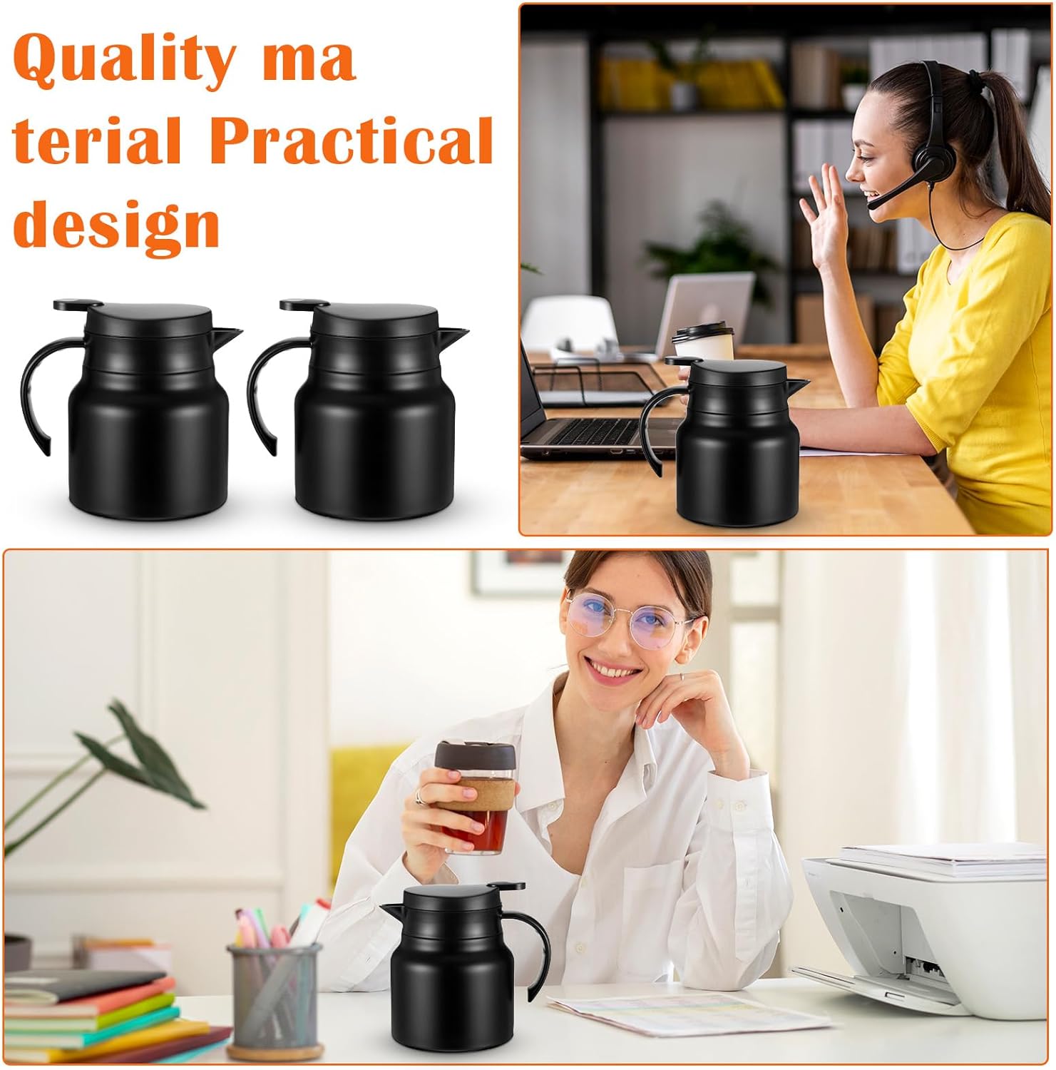 Kifmurase 2 Pcs 27Oz Thermal Coffee Carafe, Double Wall Stainless Steel Insulated Tea Pots for Coffee Creamer Milk Beverage, Thermal Party Drink Dispenser, Water Carafe Container with Press Button