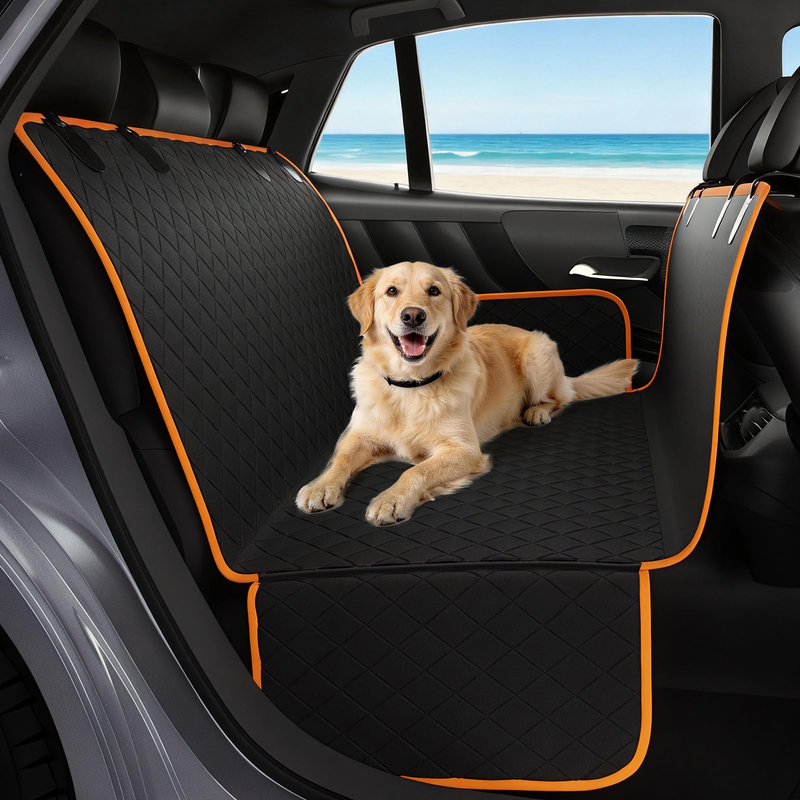 Dog Car Seat Cover for Pets Waterproof Seat Cover Hammock Nonslip Durable 600D Heavy Duty Scratch Proof Soft Back Seat Covers for Cars Trucks and SUVs