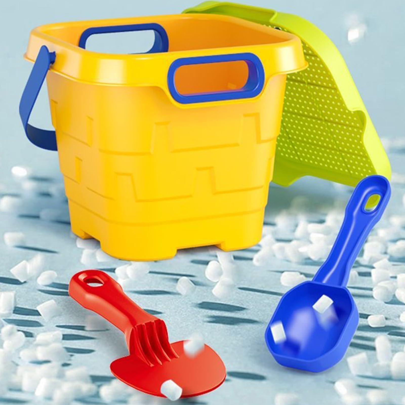 Shore Spielspielzeug Set, 20-teiliges Eimer und Sandwerkzeug Set mit Schaufeln, Gießkanne, Siebdeckel und Formteilen für Strandtage und Sandkastenspaß, Strandspielzeug, Sandspielzeug, Eimer,