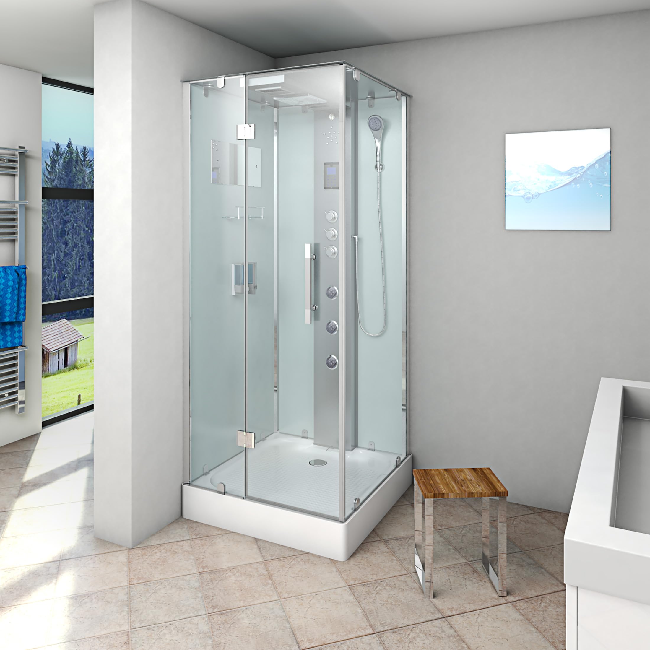 AcquaVapore Dampfdusche Duschtempel Sauna Dusche Duschkabine D38-10L3-EC 90x90 cm mit 2K Scheiben Versiegelung