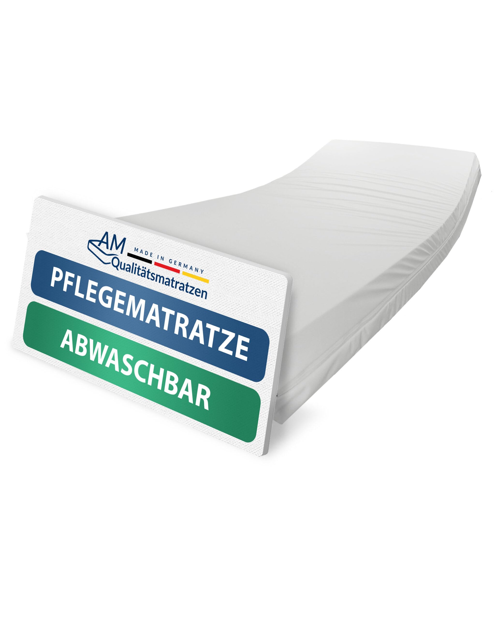 AM Qualitätsmatratzen wasserdichte Matratze Fuer Pflegebett 90x200 - Made in Germany - Inkontinenzmatratze für die Heimpflege 14 cm - Krankenbett Matratzen Fuer Senioren mit festen Sitzkanten