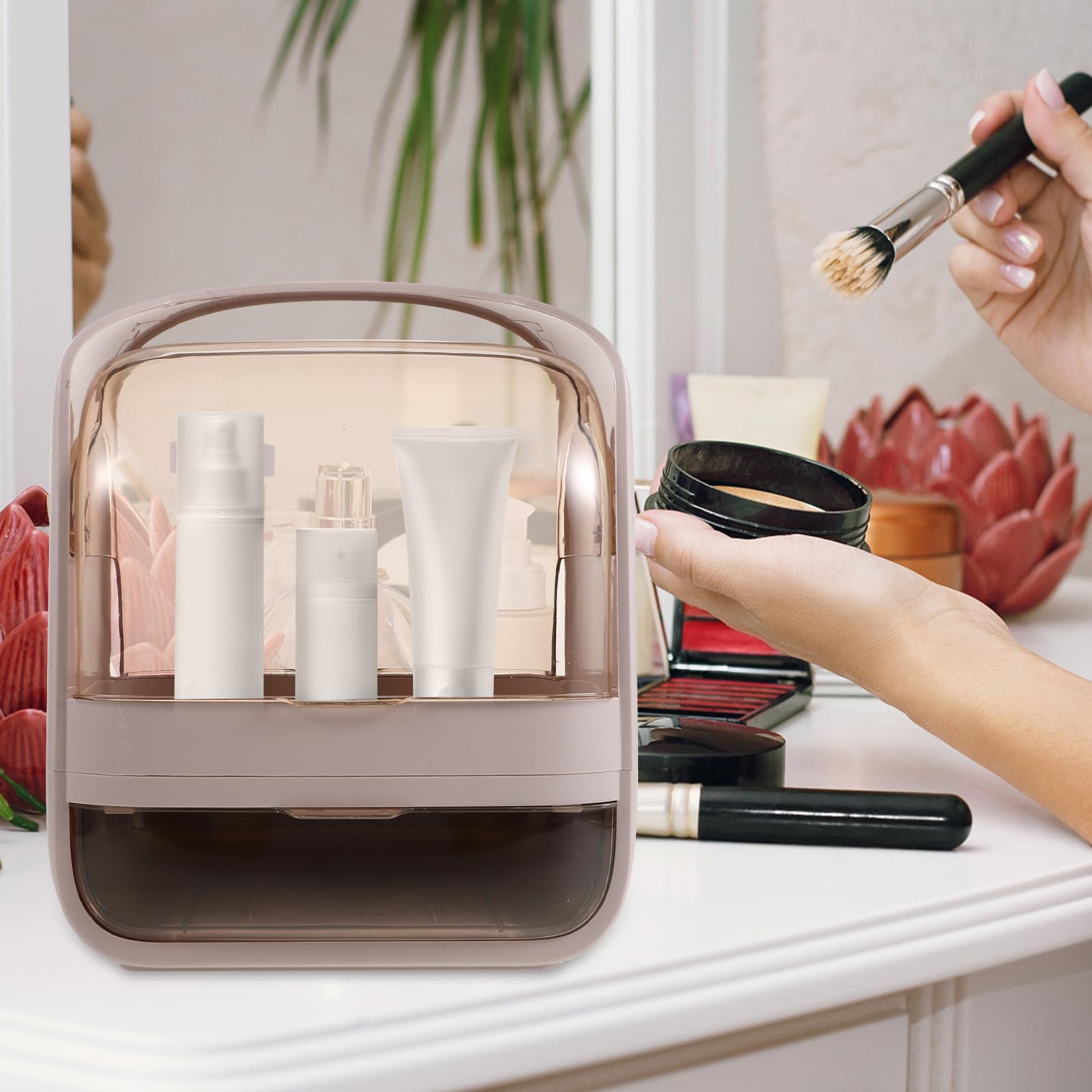 Organizador de Maquillaje Grande con Tapa, Abs, Portátil para Tocador