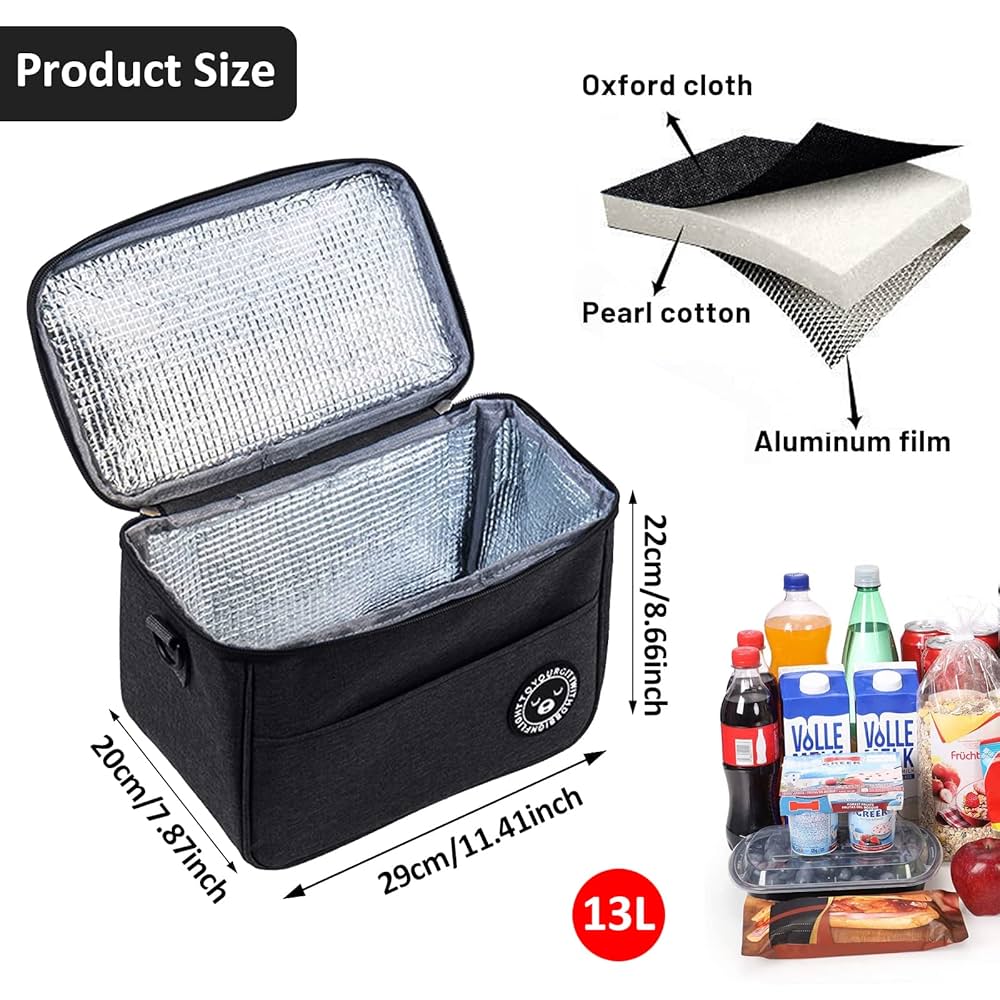 Sac Isotherme Repas CORONEL TAPIOCA - Lunch Box Portable, Bureau/Pique-nique/Voyage, Isolation Efficace, Noir Sidney