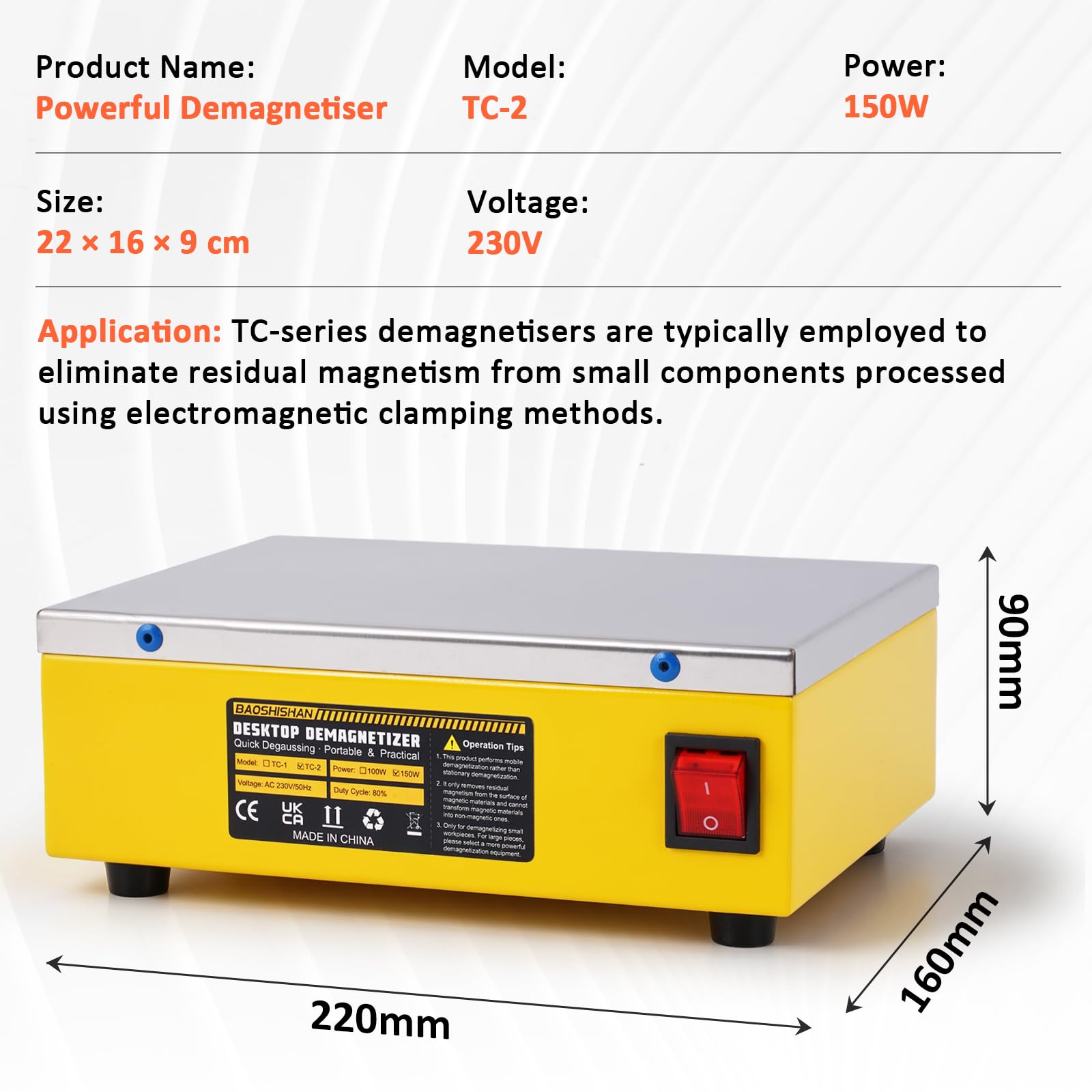 BAOSHISHAN Smagnetizzatore portatile 150W, bobina di rame puro, 80% velocità di continuazione, dimensioni 22×16×9CM, magnetizzazione e smagnetizzazione per utensili
