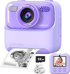 Kids Instant Digital Camera with Print, 1080P HD Dual-Lens, 32GB Card, and Accessories
