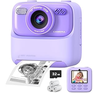 Kids Instant Digital Cameras for Boys and Girls, 1080P HD Dual-Lens Selfie Digital Camera with Print Paper & 32G Card, Christmas Birthday Gifts Toys for Toddler and Teenagers Age 3-16 Years Old