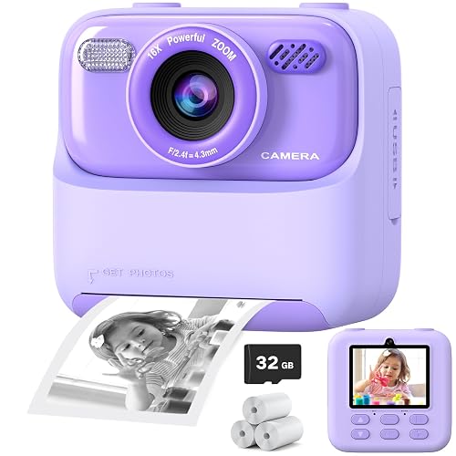 Kids Instant Digital Cameras for Boys and Girls, 1080P HD Dual-Lens Selfie Digital Camera with Print Paper & 32G Card, Christmas Birthday Gifts Toys for Toddler and Teenagers Age 3-16 Years Old
