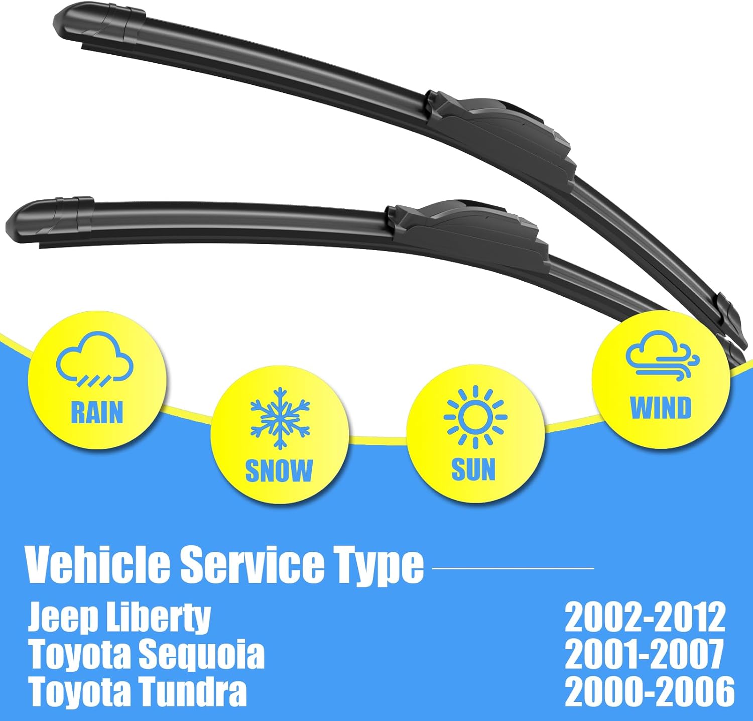 gavimnal® 19"+19" silicone wiper blades replacement for jeep liberty 2002-2012/toyota sequoia 2001-2007/tundra 2000-2006,all-season front windshield wiper blades(set of 2) 19"+19"(front wiper blades)