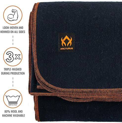 Vista 79 de Arcturus Cobija de lana militar, cálida, gruesa, lavable, para exteriores, campamento, estadio, picnic, viajes; para kit de supervivencia en el Azul